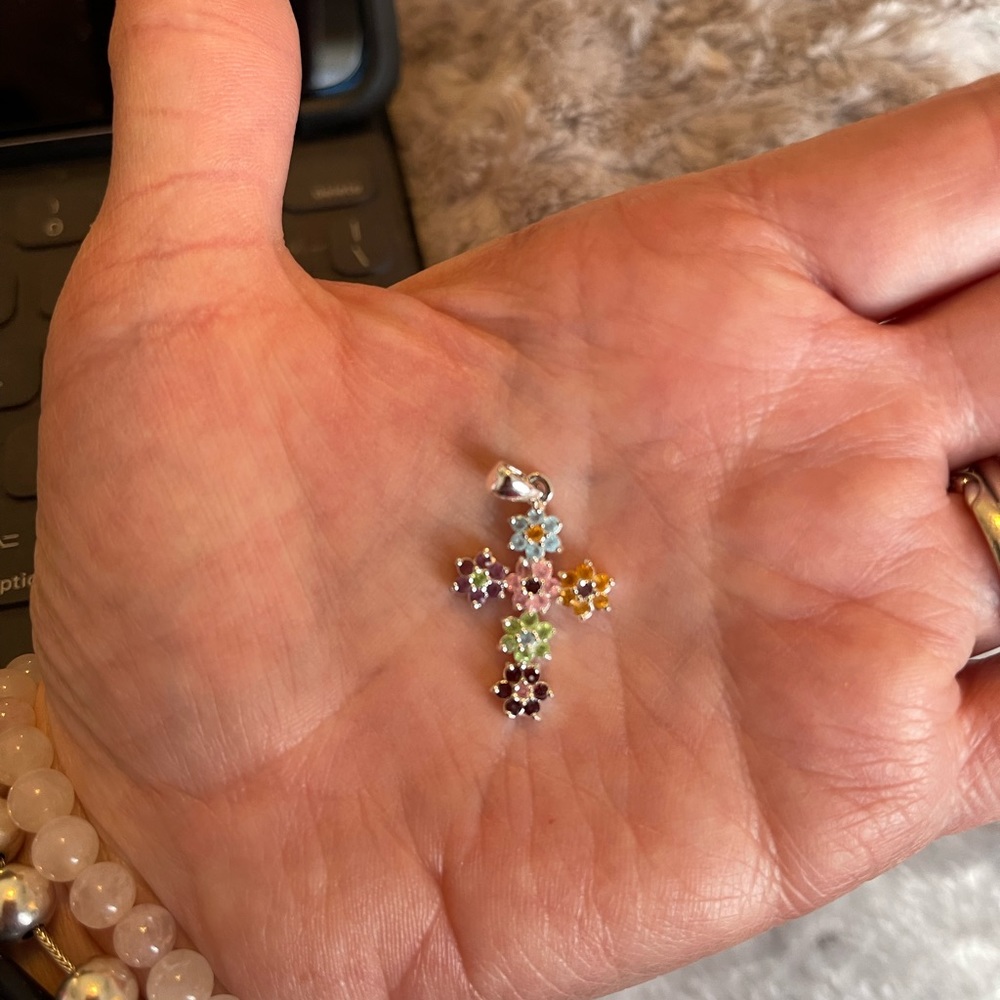 Beautiful Pastel Flower Cross Pendant